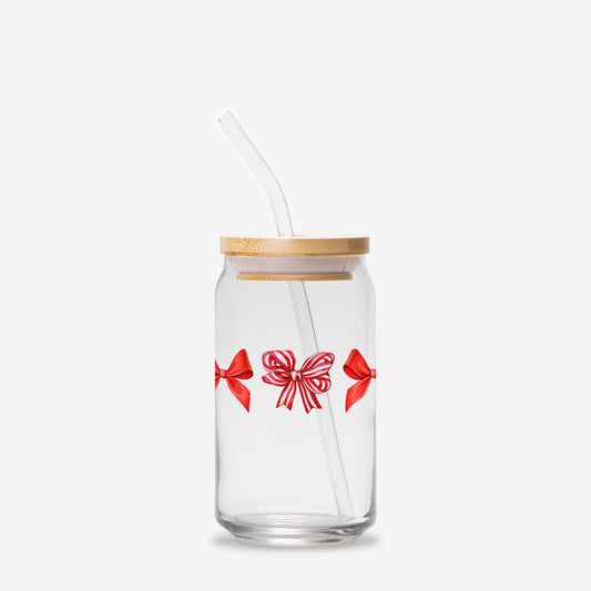 Christmas Bows Glass Straw Tumbler